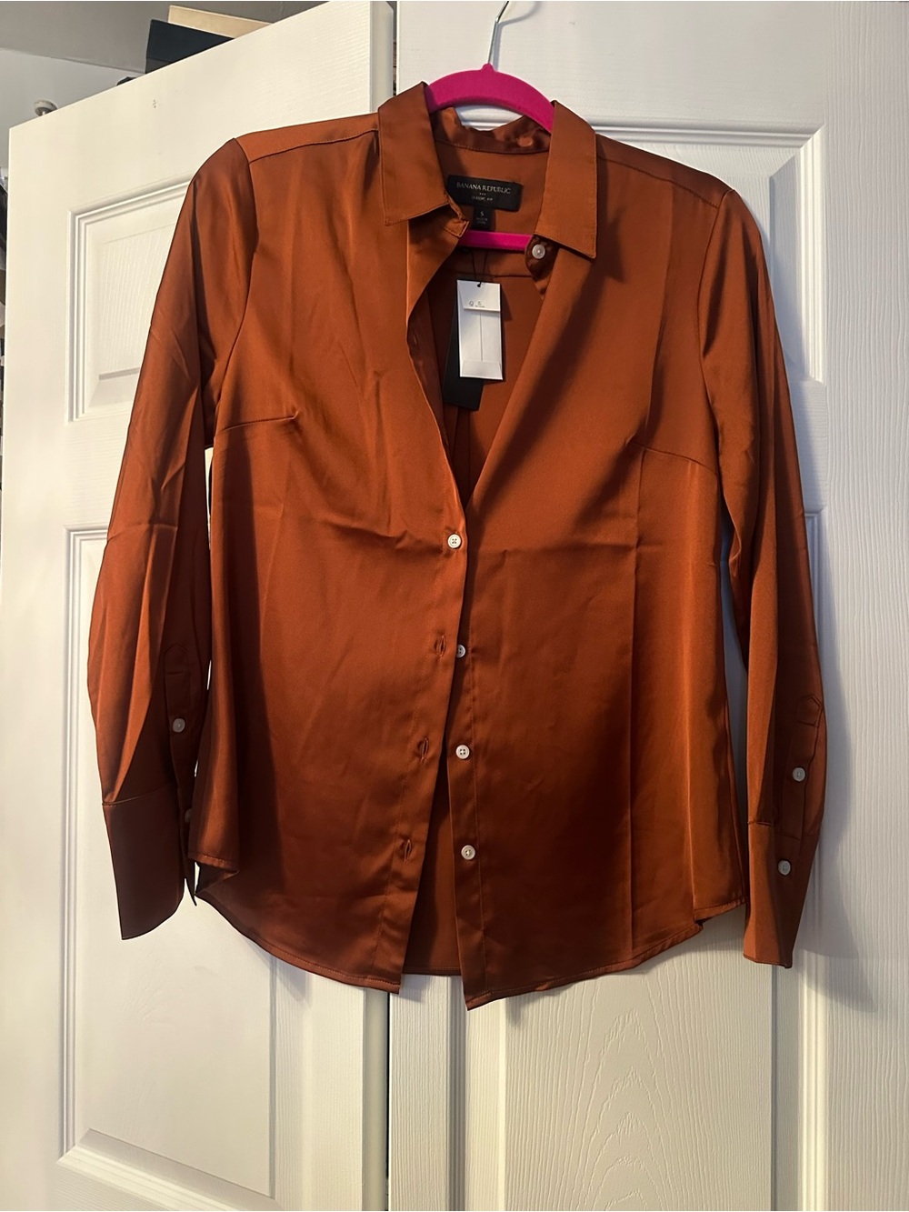 Banana Republic Rust Orange Satin Button-Up Shirt